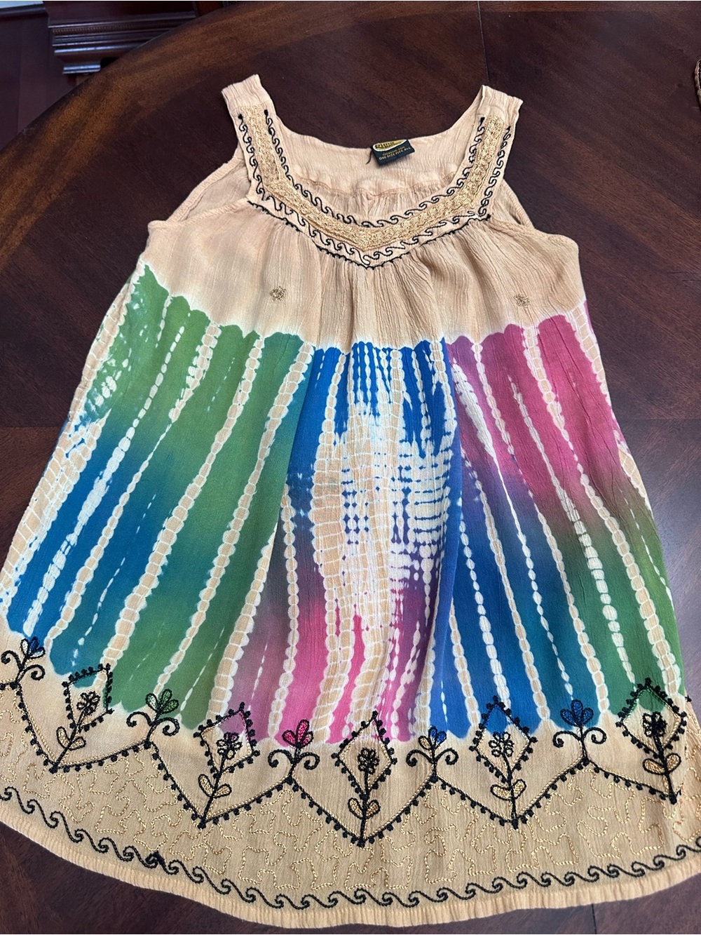 Rima Beachworld OSFA Tie Dye Embroidered Tank Top Swim Cover Up Boho Tropical
